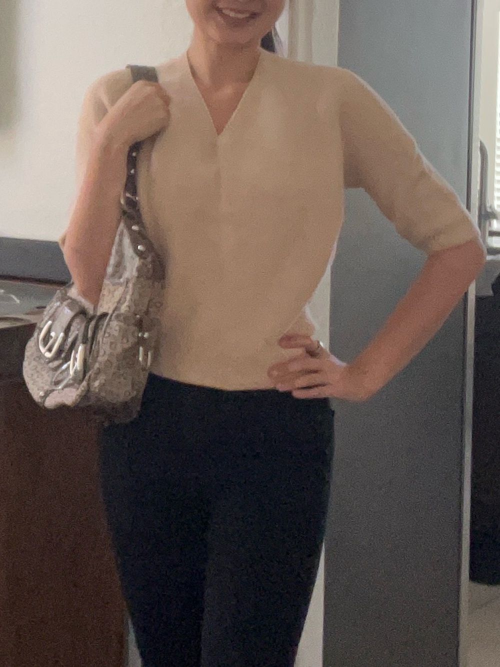 UNIQLO Beige V-Neck Sweater Top